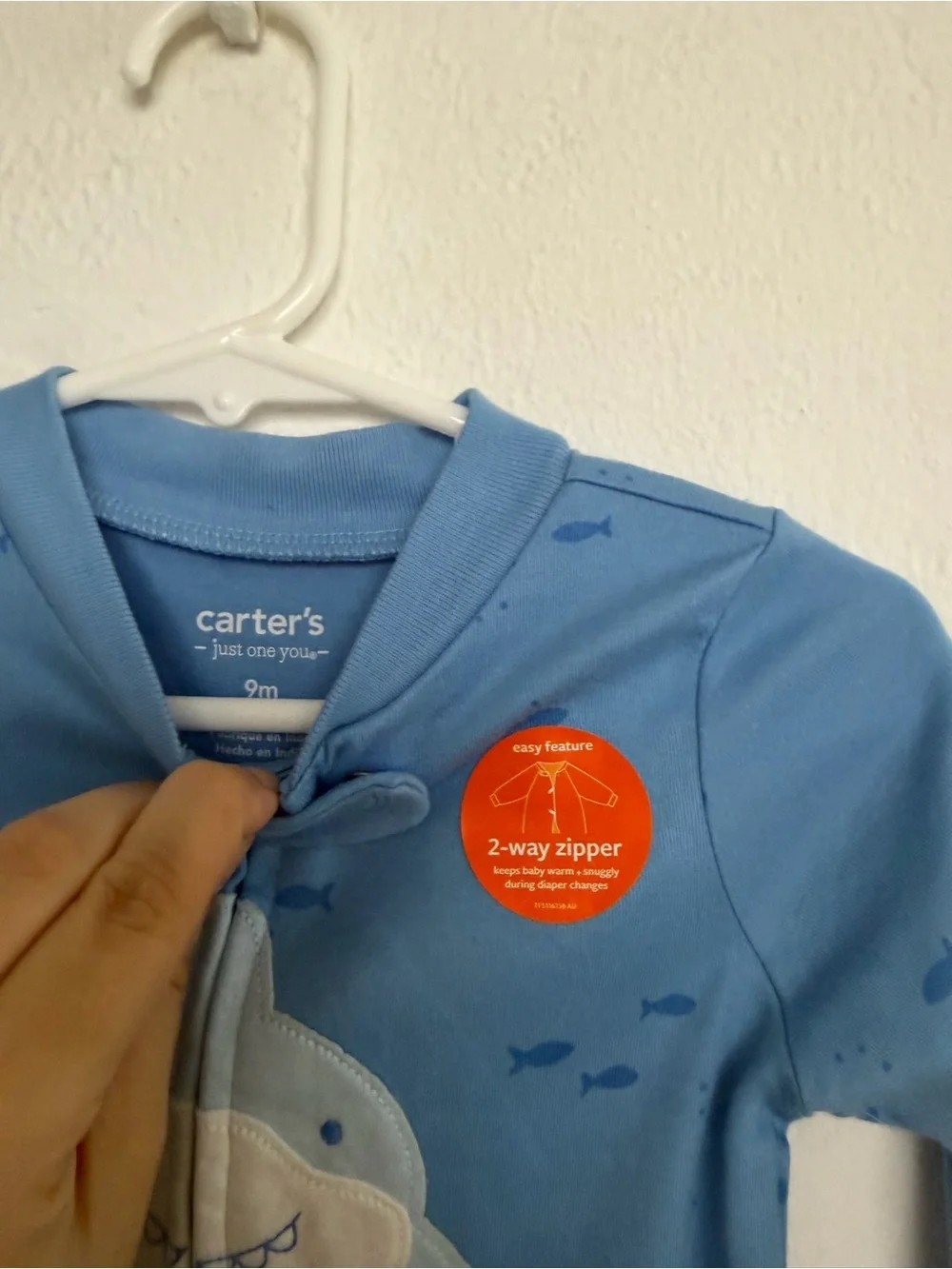 Carter's Light Blue Shark Footed One-Piece Pajama